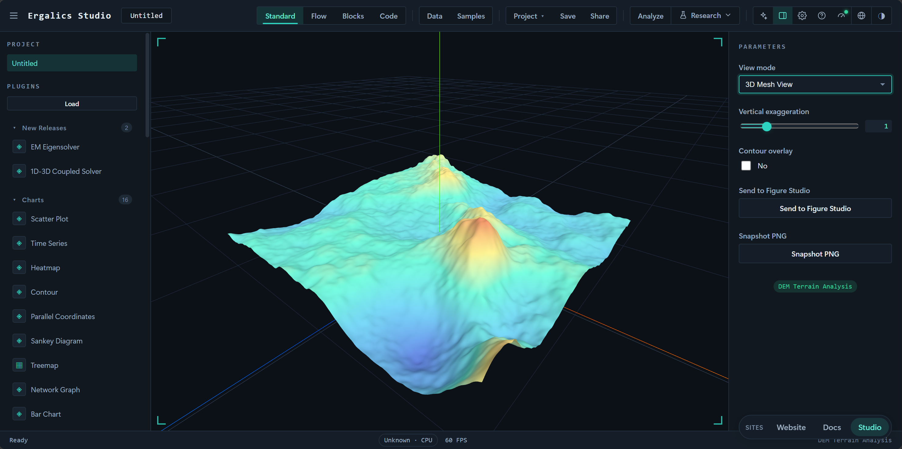 DEM 地形分析:3D 网格视图